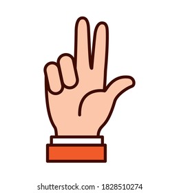 Gesto de mano que muestra 3 números sobre fondo blanco, estilo de línea y relleno, ilustración vectorial