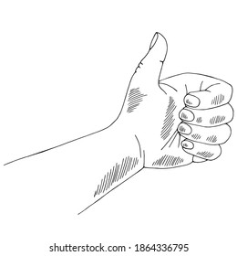 Gesto de mano que muestra los buenos pulgares hacia arriba ilustración de dibujo en blanco negro vector