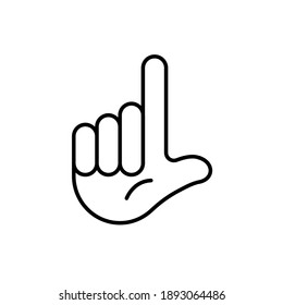 Hand gesture showing letter L, loser sign. Simple black and white icon. Isolated vector illustration.