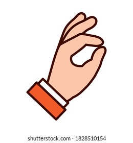 Hand gesture showing letter O on Sign Language over white background, line and fill style, vector illustration