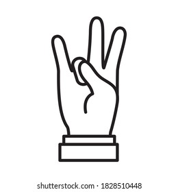 Hand gesture showing letter u on Sign Language over white background, line style, vector illustration