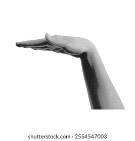 Hand gesture, showing limit, limitation isolated on white background. Halftone dotted retro style vector