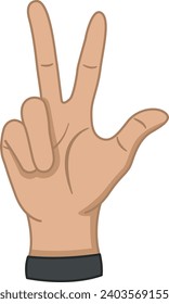 Hand Gesture Showing Number Three. Give Three Thumbs Up. Vector Illustration for Children Education. Counting on your fingers
