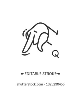 Hand gesture showing Q letter line icon. Fingerspelling American language. Sign alphabet for deaf-mutes. Communication for disabled people. Mudra. Isolated vector illustration. Editable stroke 