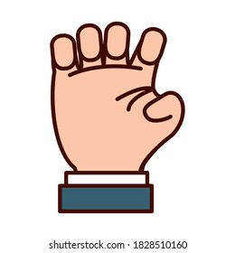 Hand gesture showing S letter over white background, line and fill style, vector illustration