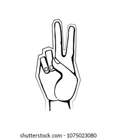 Hand gesture showing symbol of good intentions. Peace sign made by two fingers vector illustration isolated on white background.