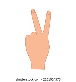 A hand gesture showing two fingers, love and peace, a sign of victory. Vector illustration on a white background