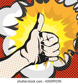 hand gesture shows all well fine pop art comics retro style. vector illustration