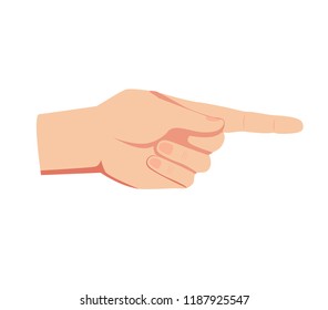 hand gesture shows finger direction, vector illustration isolated on white background, cartoon style, pointer
