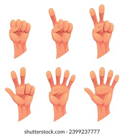 Hand gesture sign fist arm, isolated icon set. Finger counting. Sign language. Set of realistic human hands, signs. Vector graphic design illustration