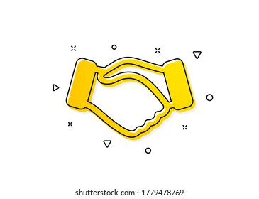 Hand gesture sign. Handshake icon. Business deal palm symbol. Yellow circles pattern. Classic handshake icon. Geometric elements. Vector