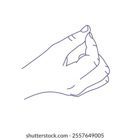 Hand gesture. Sign language. Contour vector illustration. Index, middle, ring, little fingers and thumb