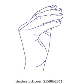 Hand gesture. Sign language. Contour vector illustration. Index, middle, ring, little fingers and thumb
