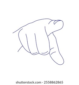 Hand gesture. Sign language. Contour vector illustration. Index, middle, ring, little fingers and thumb