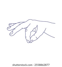 Hand gesture. Sign language. Contour vector illustration. Index, middle, ring, little fingers and thumb