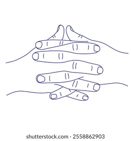Hand gesture. Sign language. Contour vector illustration. Index, middle, ring, little fingers and thumb