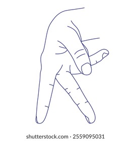 Hand gesture. Sign language. Contour vector illustration. Index, middle, ring, little fingers and thumb