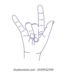 Hand gesture. Sign language. Contour vector illustration. Index, middle, ring, little fingers and thumb