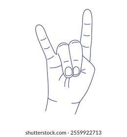 Hand gesture. Sign language. Contour vector illustration. Index, middle, ring, little fingers and thumb