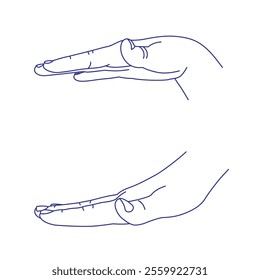 Hand gesture. Sign language. Contour vector illustration. Index, middle, ring, little fingers and thumb