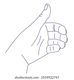 Hand gesture. Sign language. Contour vector illustration. Index, middle, ring, little fingers and thumb
