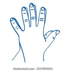 Hand gesture. Sign language. Vector illustration. Index, middle, ring, little fingers and thumb