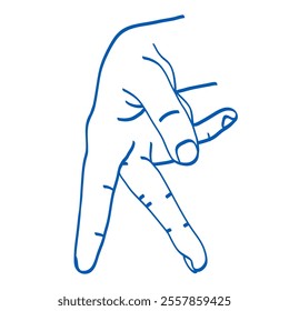 Hand gesture. Sign language. Vector illustration. Index, middle, ring, little fingers and thumb