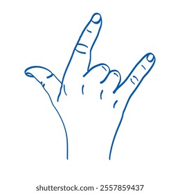 Hand gesture. Sign language. Vector illustration. Index, middle, ring, little fingers and thumb