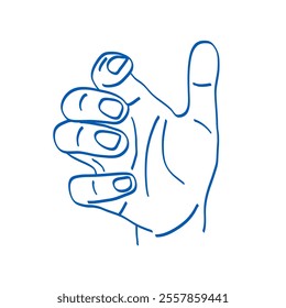 Hand gesture. Sign language. Vector illustration. Index, middle, ring, little fingers and thumb