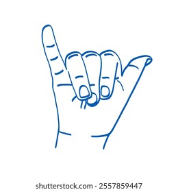 Hand gesture. Sign language. Vector illustration. Index, middle, ring, little fingers and thumb