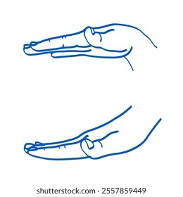 Hand gesture. Sign language. Vector illustration. Index, middle, ring, little fingers and thumb