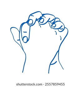 Hand gesture. Sign language. Vector illustration. Index, middle, ring, little fingers and thumb