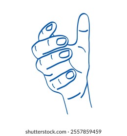 Hand gesture. Sign language. Vector illustration. Index, middle, ring, little fingers and thumb