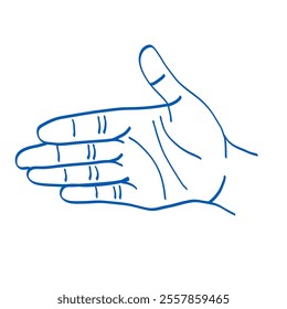 Hand gesture. Sign language. Vector illustration. Index, middle, ring, little fingers and thumb