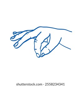 Hand gesture. Sign language. Vector illustration. Index, middle, ring, little fingers and thumb