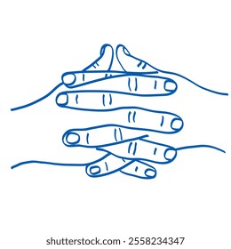 Hand gesture. Sign language. Vector illustration. Index, middle, ring, little fingers and thumb