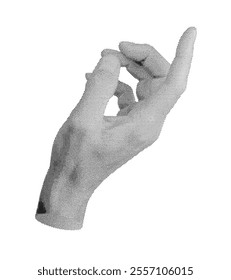 Hand gesture, sign, pointer, index finger indicating, showing isolated on white background. Halftone dotted retro style vector