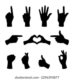 
hand gesture silhouette collection. There are gestures of love, money, okay, metal and so on.