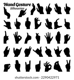 Hand gesture silhouette vector illustration set.