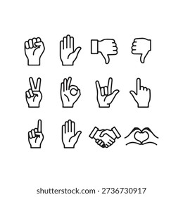 Hand Gesture Silhouettes Thumbs Up Victory Icons Vector Set
