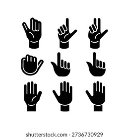 Hand Gesture Silhouettes Thumbs Up Victory Icons Vector Set