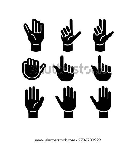 Hand Gesture Silhouettes Thumbs Up Victory Icons Vector Set