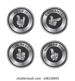 hand gesture silver metallic button