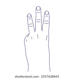 Hand gesture sketch. Counting with fingers. Three sign