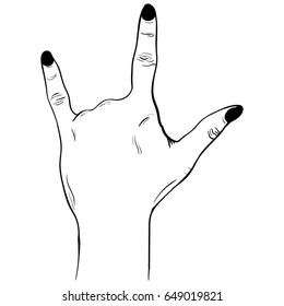 Hand gesture sketch. Rock and Roll symbol. Illustration isolated on white background