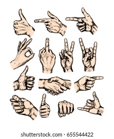 Hand Gesture Sketch Set Illustration Isolated Stock Vector (Royalty ...