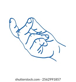 Hand gesture. Snap your fingers. Blue doodle vector illustration. Index, middle, ring, little finger and thumb