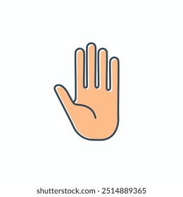 Hand gesture stop sign. Simple vector illustration of a hand palm facing forward, signifying a stop or halt gesture.  Suitable for use in presentations, websites, and social media.