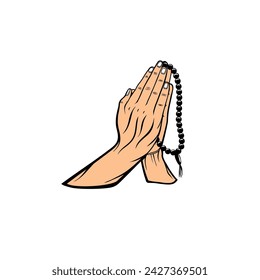 hand gesture of supplication or prayer by holding prayer beads  vector illustration