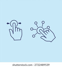 Deslizamiento de gesto de la mano con flechas, icono de símbolo de interacción, ilustración de contorno